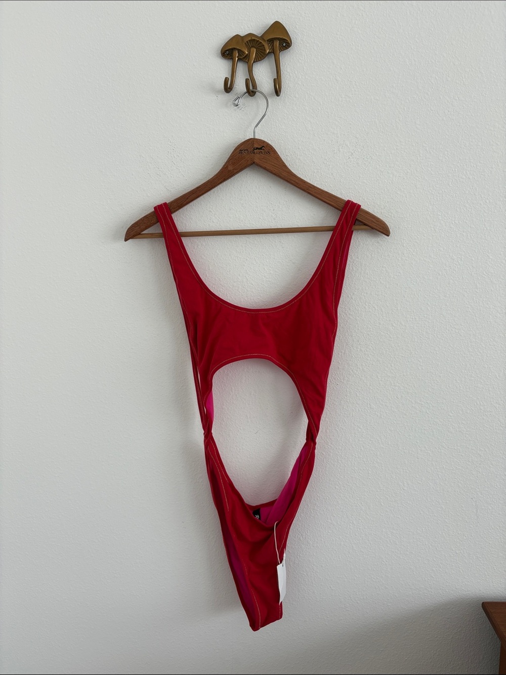 Reina Olga Cut Out One Piece Red Gold swimsuit Large size 3 NWT